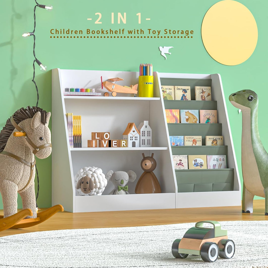 Kinderregal mit 4 Ablage und 3 offenen Fächern, Bücherregal für Kinder, Kinderzimmerregal, Bücherreg