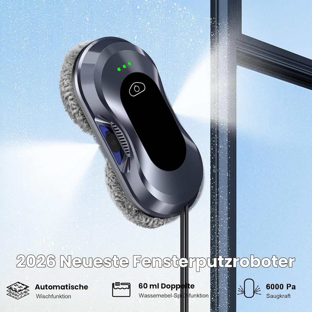 Keero Fensterputzroboter 2026 Neuheit, 6000Pa, Doppeldüsen-Sprühfunktion,, Schwarz