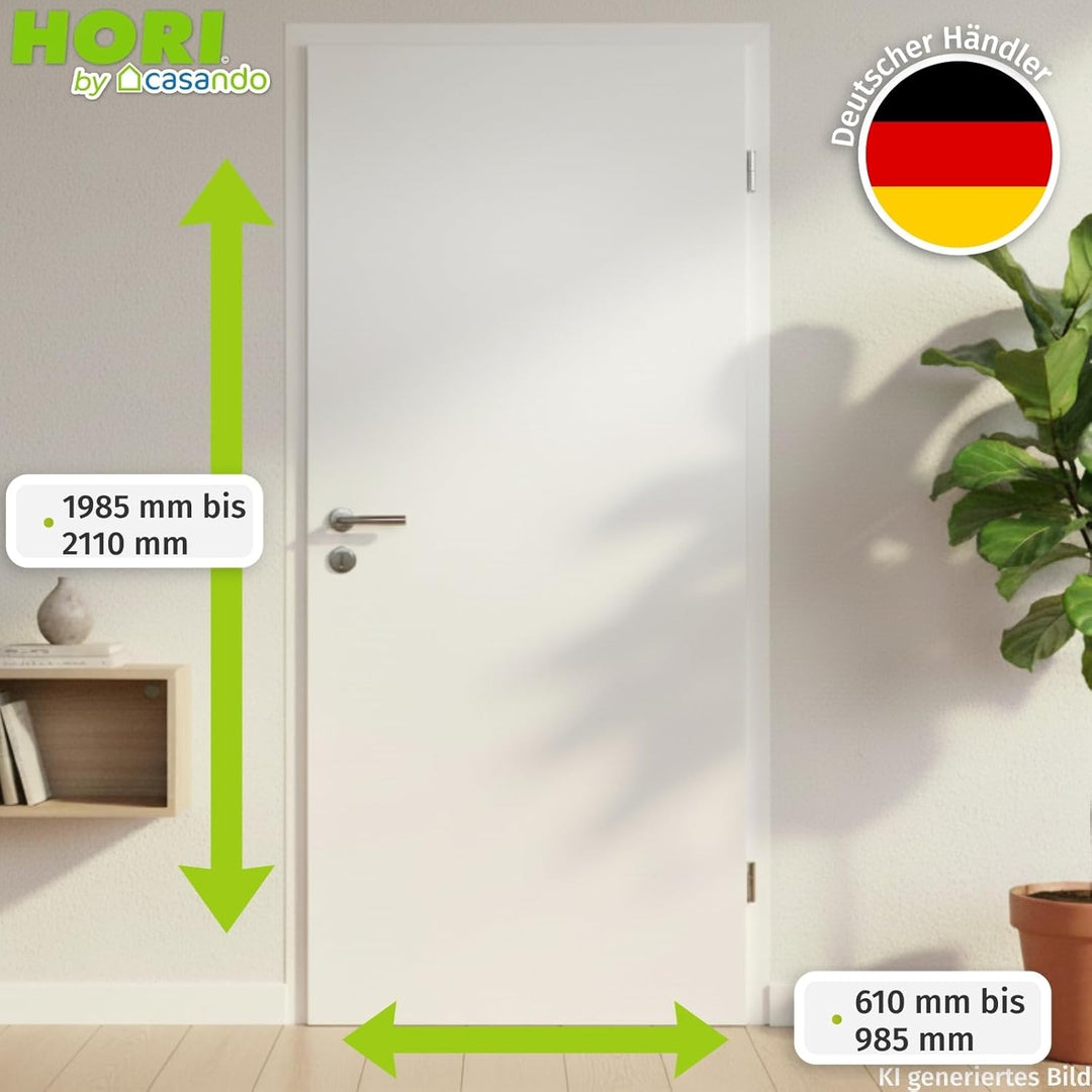 HORI® Zimmertür Komplettset mit Zarge und Türdrücker I Innentür CPL Weiss I Höhe 198,5 cm I Anschlag