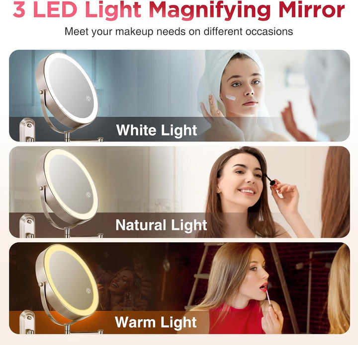 Wandmontierter Make-up-Spiegel, 1x/20x Vergrösserungsspiegel mit 8,5" Doppelseitig, Eitelkeit Make-u