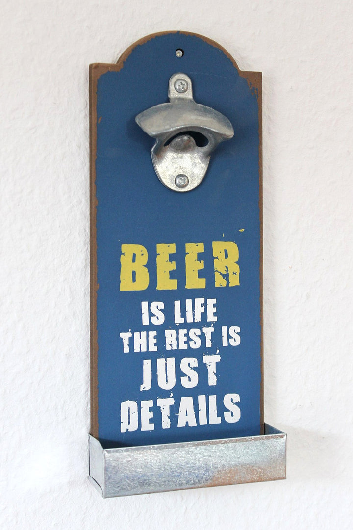 DanDiBo Wandflaschenöffner mit Kronkorkenbehälter 20003 Blau Beer is Life Bieröffner 32 cm Flaschenö