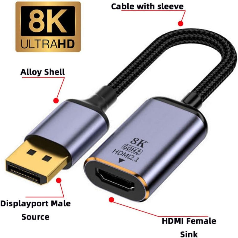 CY DisplayPort auf HDMI Adapter, DP DisplayPort 1.4 Source Stecker auf HDMI 2.0 Buchse Display 8K 60