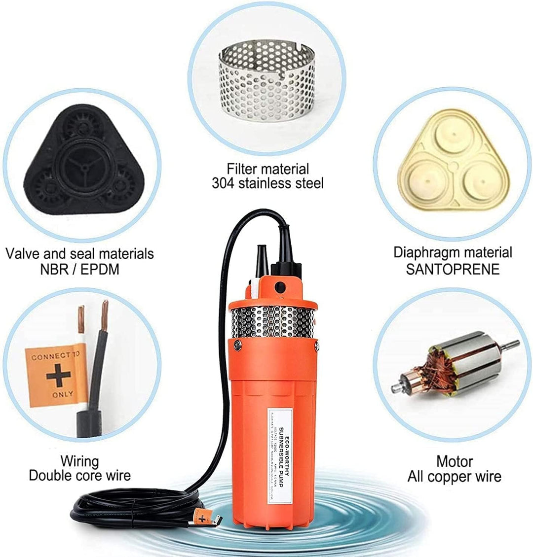DCHOUSE 12V Tauch Pumpe, 1,6 GPM Wasser Pumpe mit Grossem Durchfluss, Solarbetriebene Hochförderpump