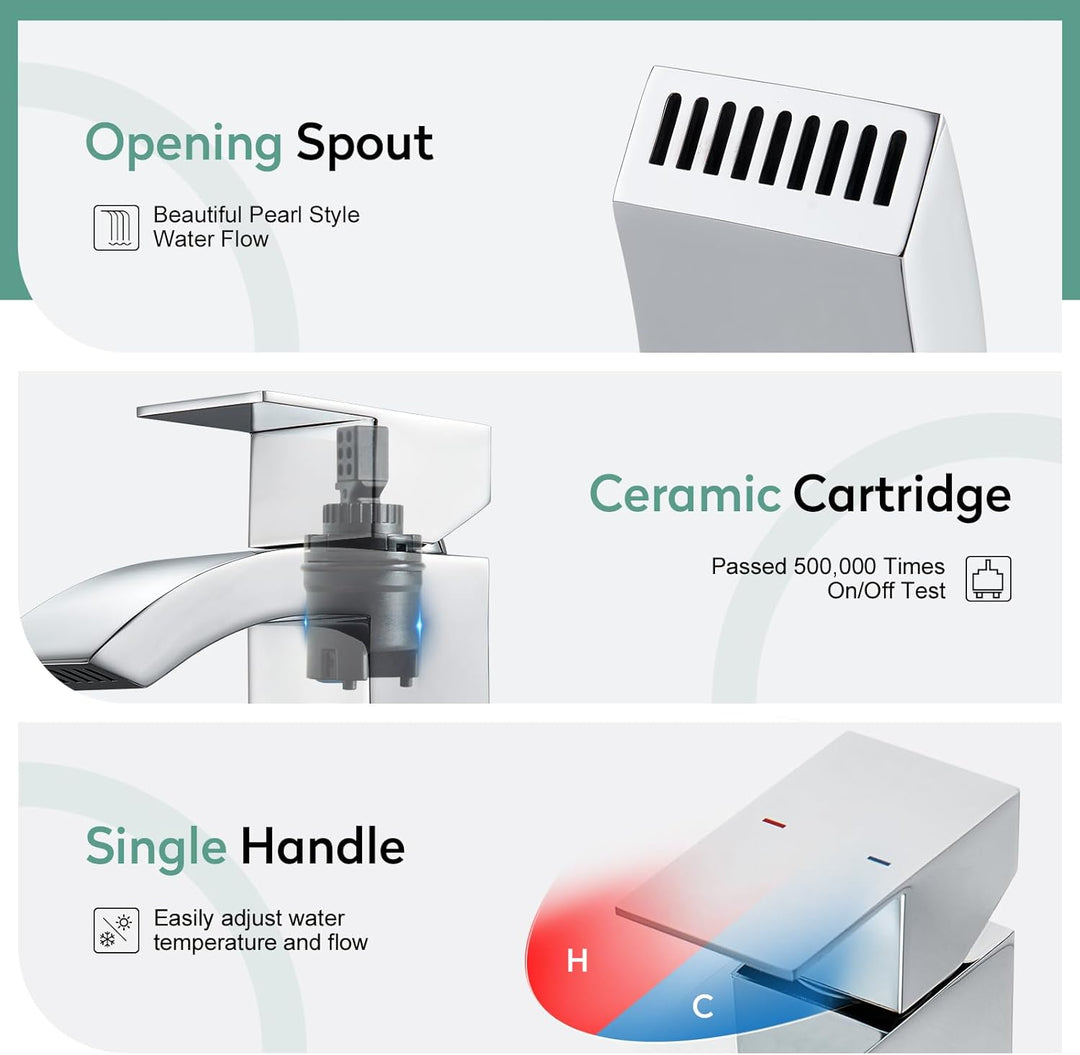 CREA Wasserfall Wasserhahn Bad,Waschtischarmatur Chrom mit Keramikventil, Mischbatterie Waschbecken