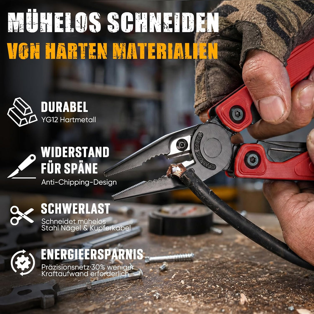 BIBURY 25-in-1 Multitool Multifunktionszange, YG12 Hartmetall-Schneide, G10-Griff, 3Cr13 Edelstahl,