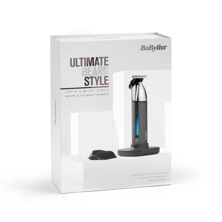 BaByliss Super X Metall-Bartschneider für Männer, Präzisions-Stoppel- und Bartpflegeset, kabellos, w