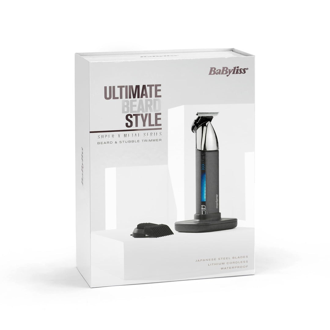 BaByliss Super X Metall-Bartschneider für Männer, Präzisions-Stoppel- und Bartpflegeset, kabellos, w