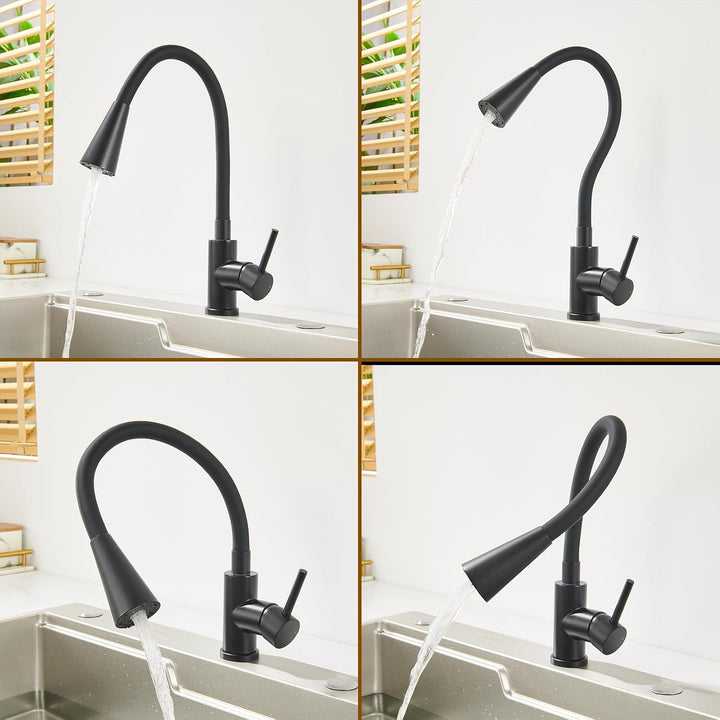 Wasserhahn Küche Schwarz mit Flexibler Auslauf 360° Drehbar, Schwarz