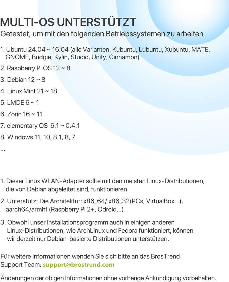BrosTrend 1200 Mbit/s USB WLAN Stick Linux für Ubuntu, Mint, Kali, Debian, Lubuntu, Xubuntu, Mate, Z