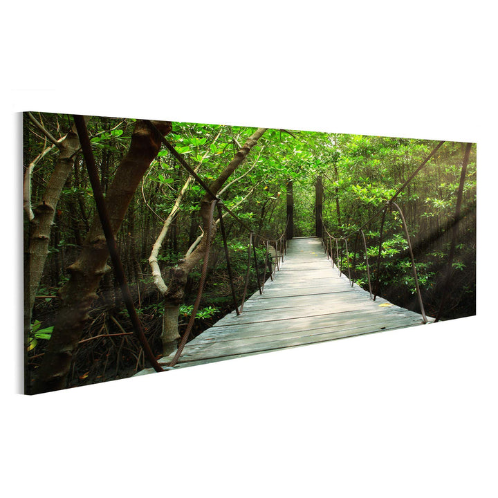 islandburner Bild Bilder auf Leinwand Hängebrücke im Wald Wandbild, Poster, Leinwandbild MZN 120x40c