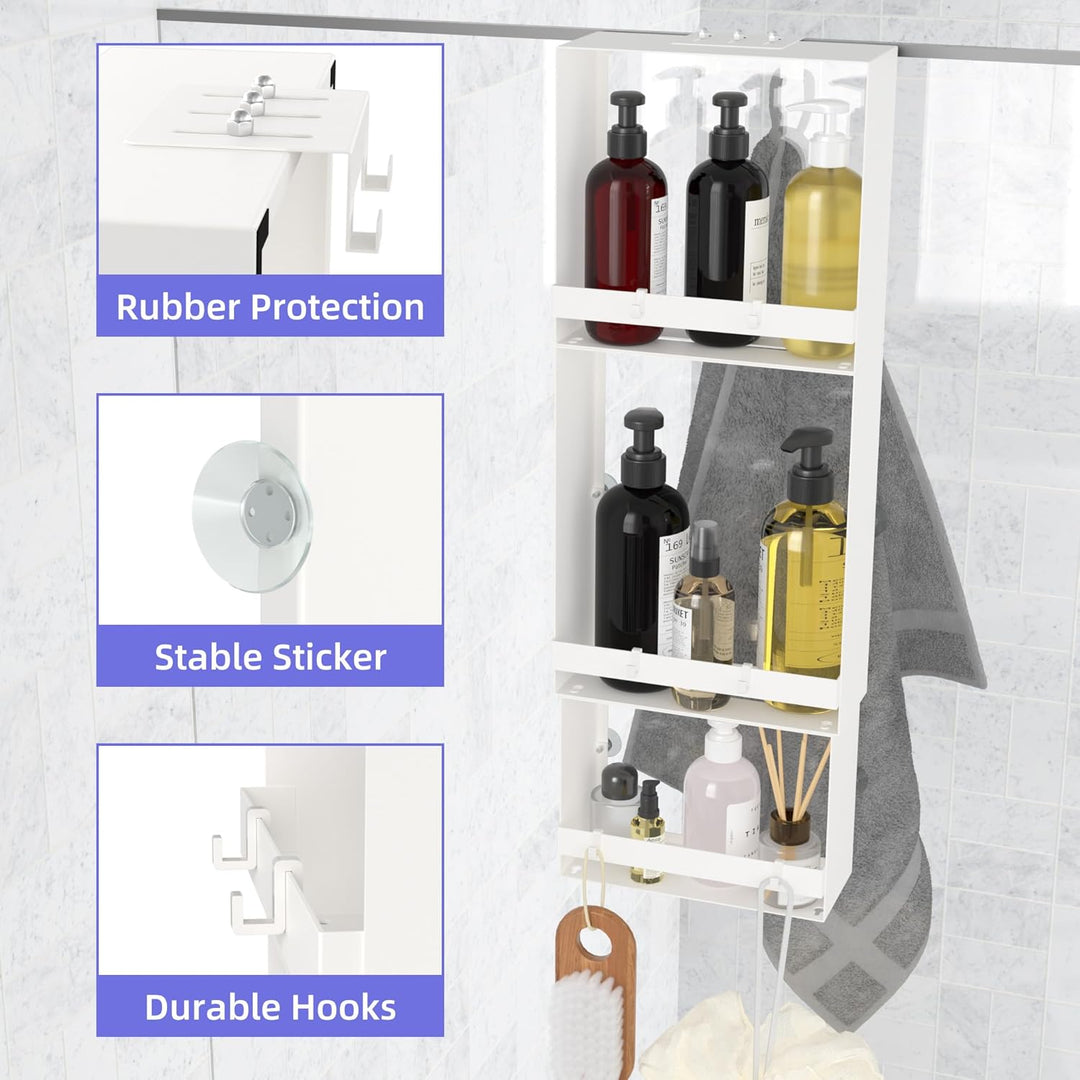 Duschablage zum Hängen, 3. Stock Duschablage 0hne Bohren Mattweiss, Badezimmer Organizer mit 4 Saugn
