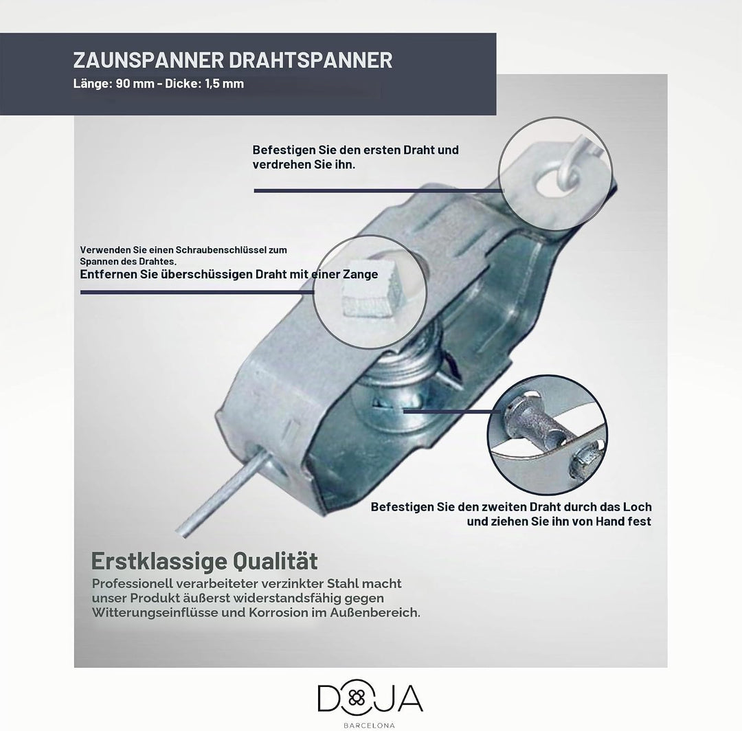 DOJA Industrial | Drahtspanner aus verzinkt Stahl | PACK 25 | Spanner für spanndraht, maschendraht,