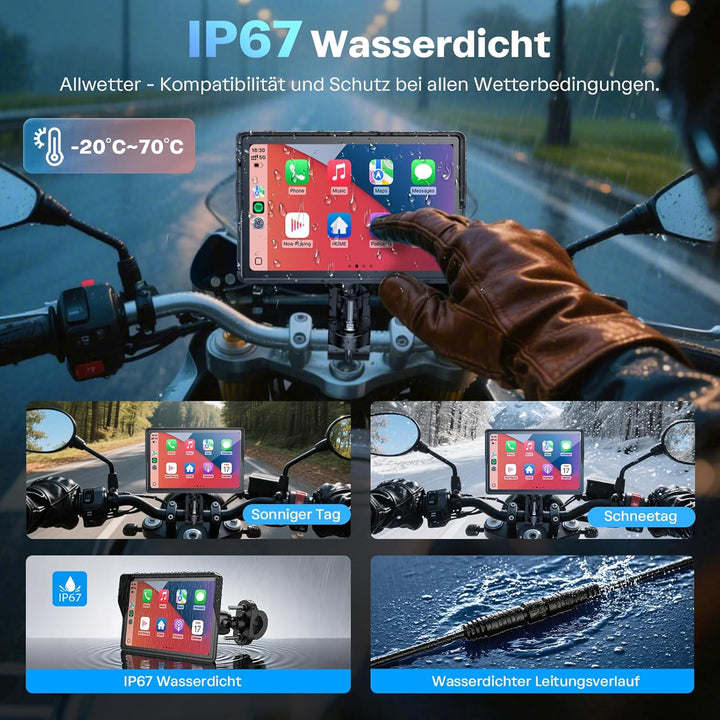 WonVon Pro 5 Zoll Motorrad CarPlay GPS-Navigationssystem mit Apple CarPlay & Android Auto | Tragbare