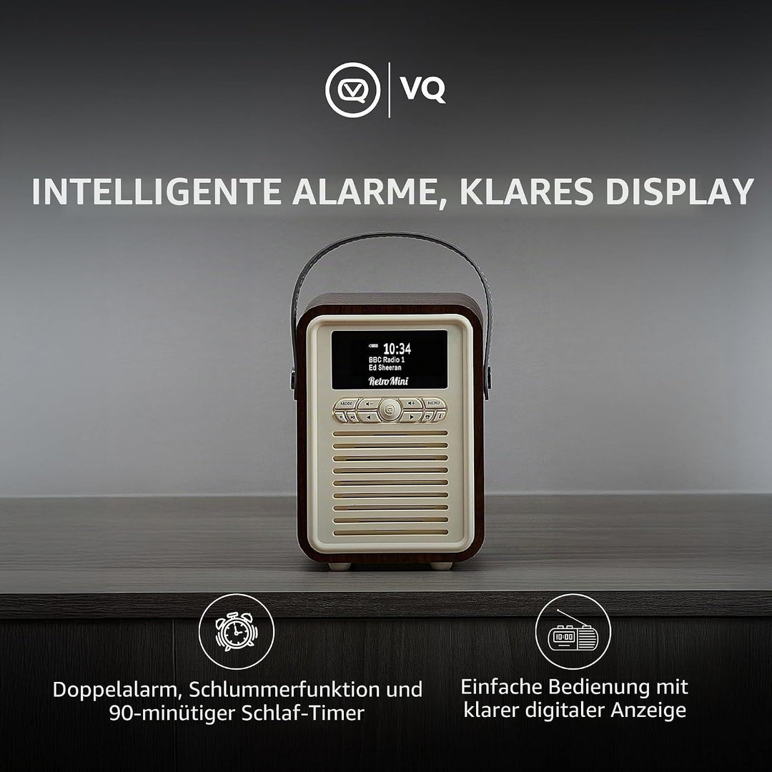 VQ Retro Mini Tragbares Radio mit Bluetooth-Lautsprecherein, DAB-Radio mit UKW und 60 Voreinstellung