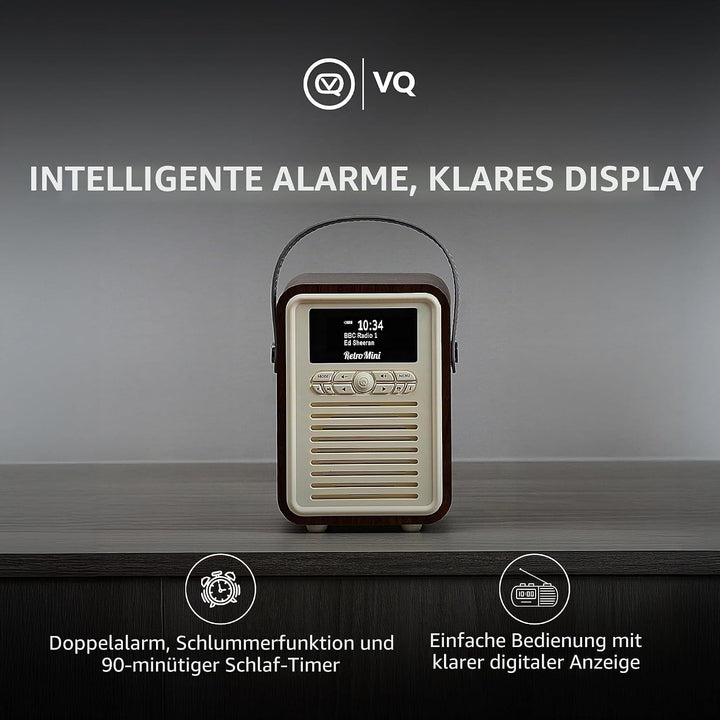 VQ Retro Mini Tragbares Radio mit Bluetooth-Lautsprecherein, DAB-Radio mit UKW und 60 Voreinstellung