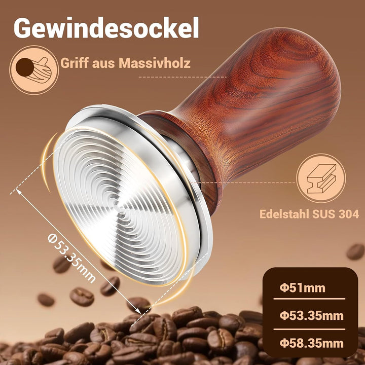 DIBTSA Espresso Tamper 53.3mm,Federbelasteter Kaffeestampfer mit 53.3mm 304-Edelstahl-Riffelbasis un