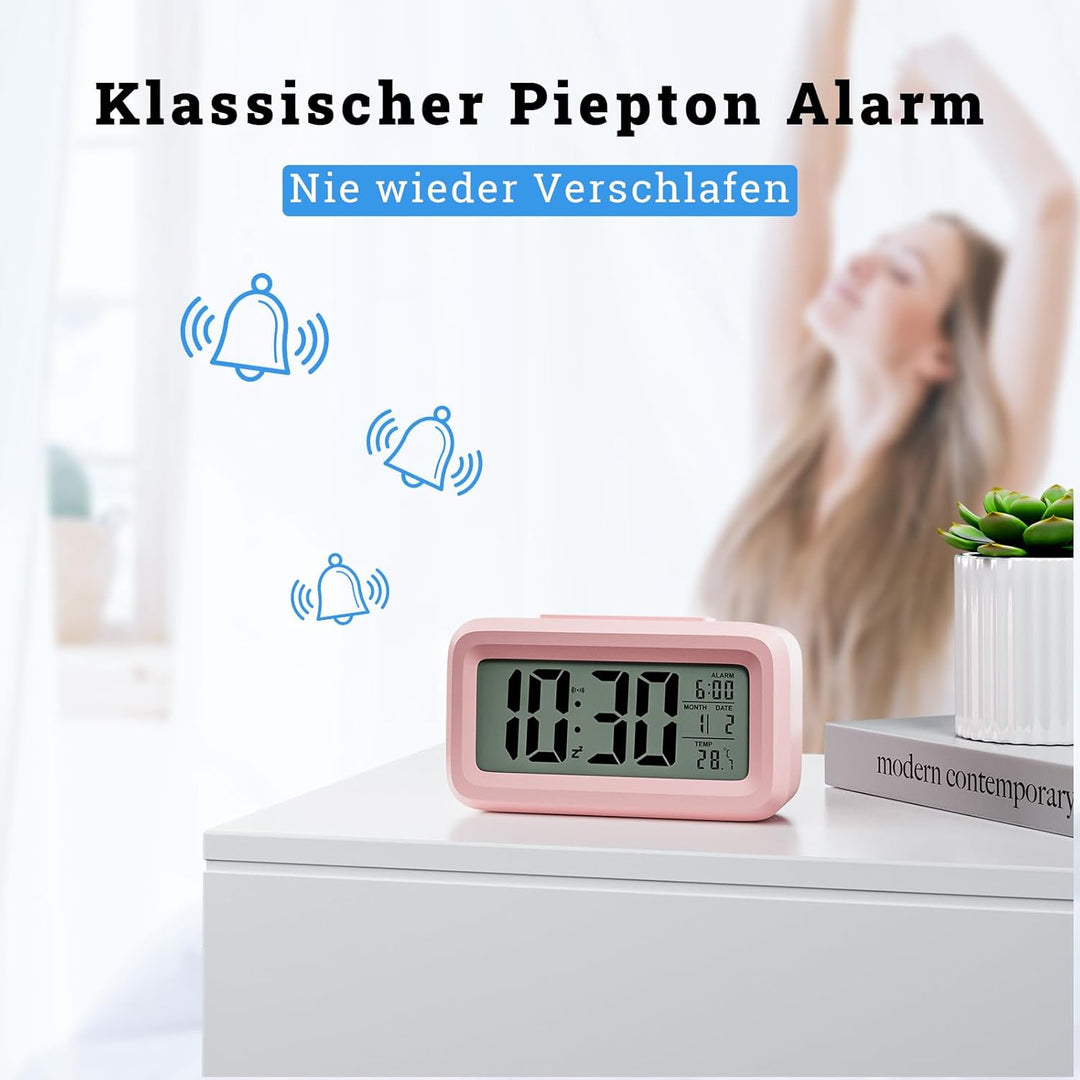Wecker Digital Batteriebetrieben mit Temperaturanzeige Grosse LCD Display, Schlummerfunktion, Datum,