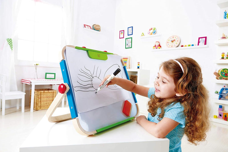 Hape Anywhere Art Studio , Award-Winning Double-Sided Wooden Kids Easel Whiteboard/Chalkboard with 2