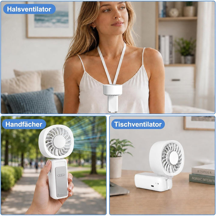 Mini Handventilator mit 5000mAh, USB Handventilator Tragbar mit Kühlplatte, 5 Geschwindigkeiten, 90°