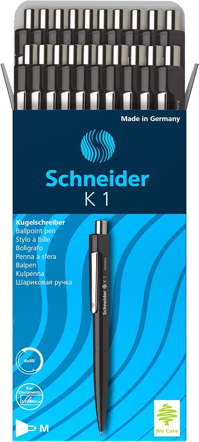 Schneider 3151 K 1 Druckkugelschreiber (M, dokumentenecht) 20er Packung, schwarz, schwarz