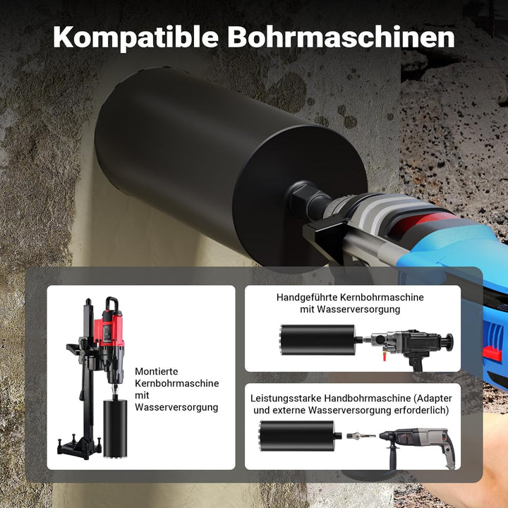 Wiltec Diamantbohrkrone Typ 2 (Mesh) Ø 200 mm, Bohrkrone 450 mm, 1¼ UNC Nassbohrkrone, Diamantbohrer