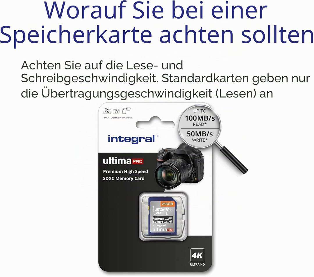 Integral SD Karte 256GB mit 6 Slot SD Kartenhalter Metall - 4K Ultra-HD Video Premium High Speed 100