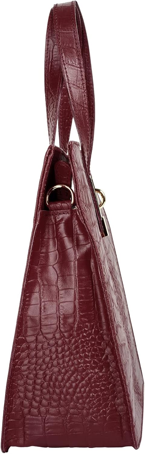 Handtasche Echt Leder Damen Made in Italy, Smartphonefach, Kroko-Design, elegante Umhängetasche, Dam