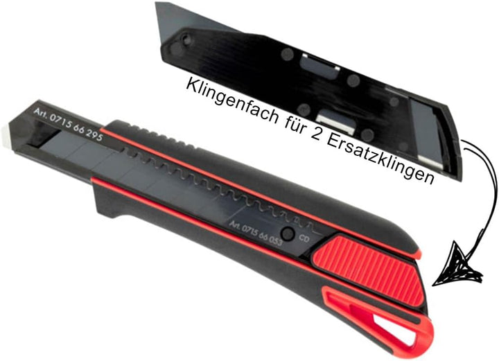 Würth 2K Cuttermesser 18mm inkl. 3 + 10 Abbrechklingen extrem scharf schwarz 071566295 Teppichmesser