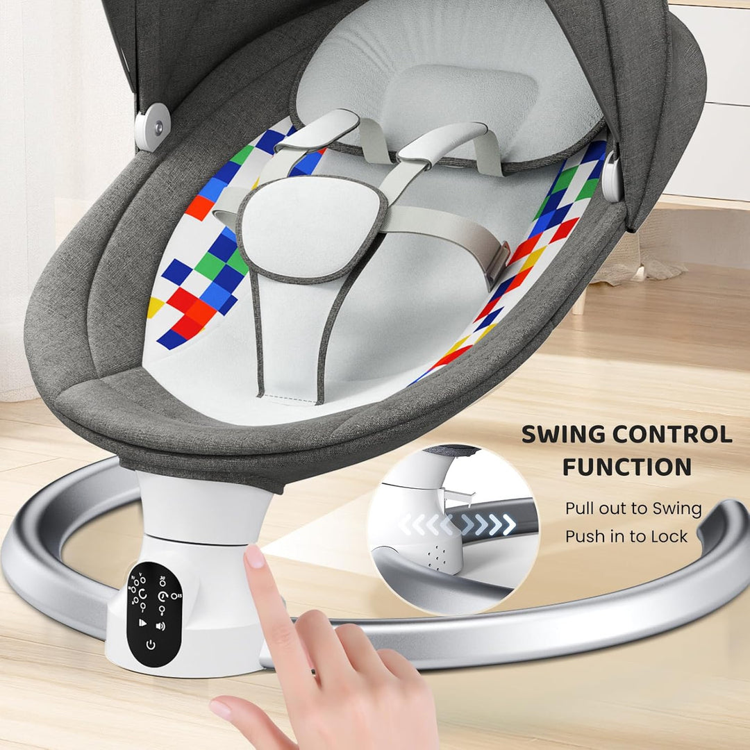 Bluetooth Elektrische Babyschaukel, Upgrade 5-Punkte Geschirr Elektrische Babywippe mit 5 Geschwindi