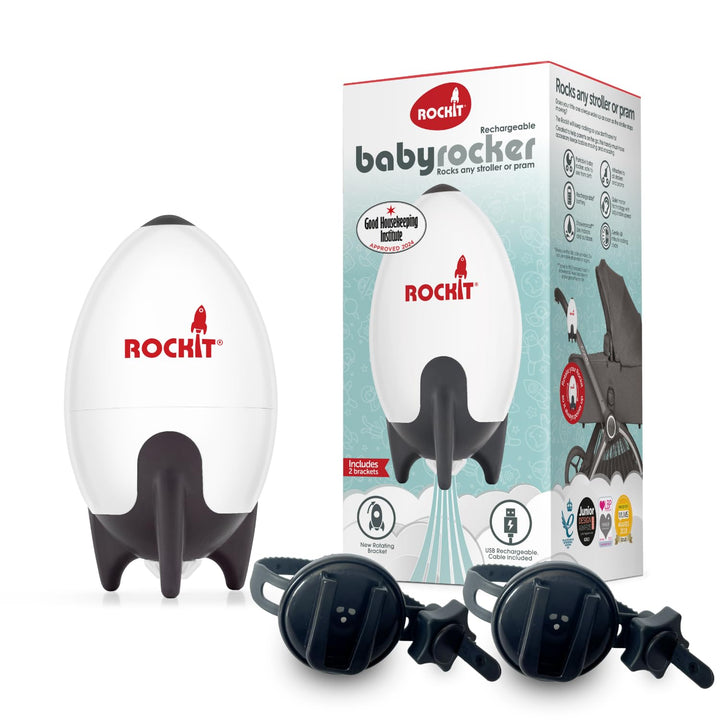 ROCKIT Kinderwagenschaukler SET -Das Original- Einschlafhilfe Baby wiederaufladbar (USB), stufenlos