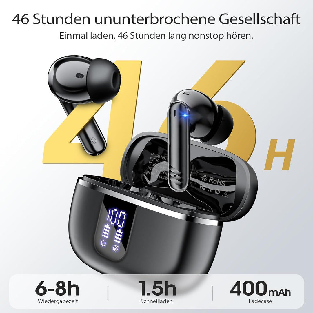 W70 Pro Bluetooth Kopfhörer In-Ear, Bluetooth 5.4 Wireless Earbuds mit HiFi-Sound, Sport Ohrhörer mi
