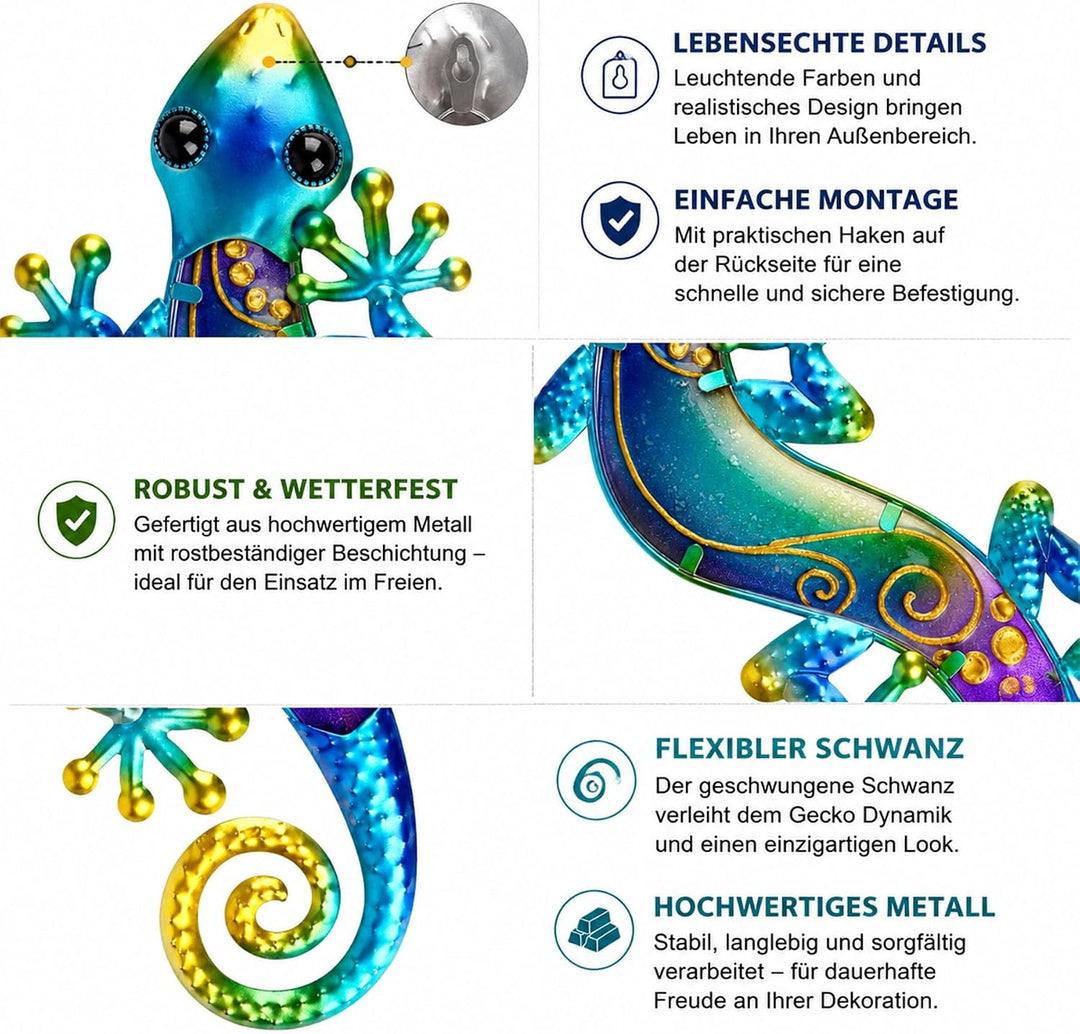 Dexlyn Metall Gecko Gartendeko Outdoor Salamander Lizard Wanddekoration Eidechse Skulptur Hängende 2