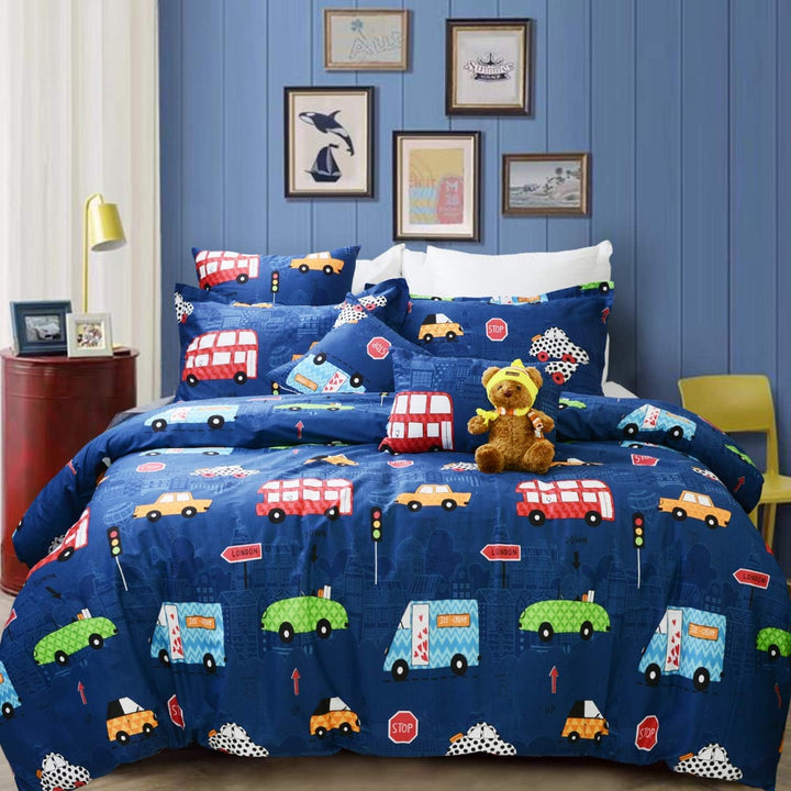 Bettwäsche Kinder 135x200 Jungen Kinderbettwäsche Set Blau Cars Autos Bettbezug 135 x 200 mit Kopfki