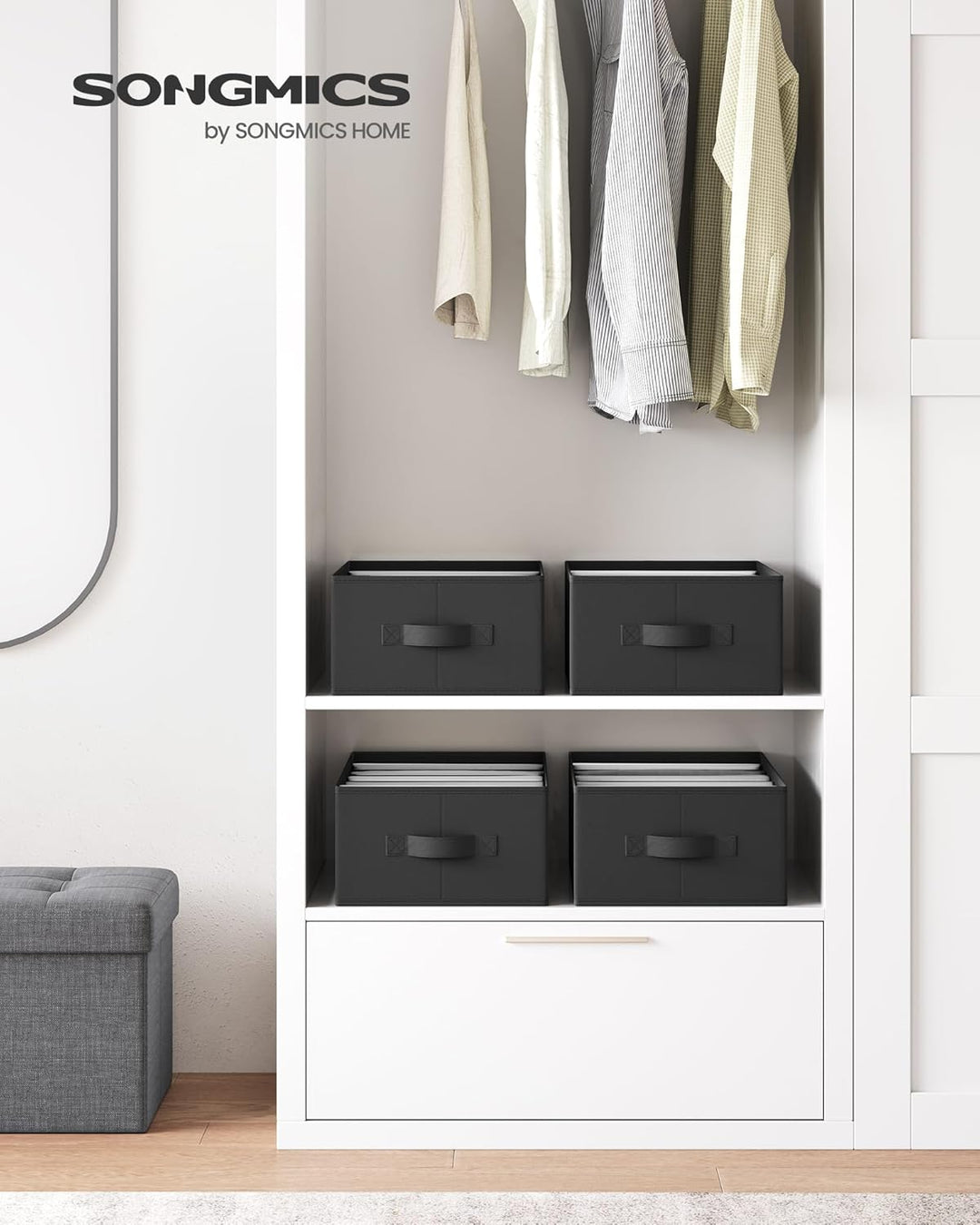SONGMICS Kleiderschrank-Organizer 4er Set, Aufbewahrungsbox 6 Fächer, Schubladen-Ordnungssystem, Ord