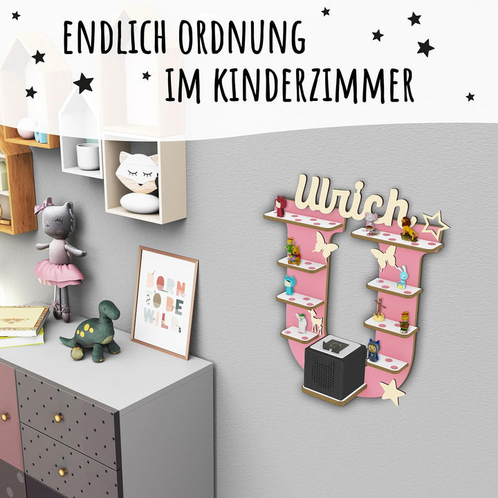 Tonie Regal für Toniebox, Toniebox Regal personalisiert mit Name und Holzsymbolen, Tonie Aufbewahrun