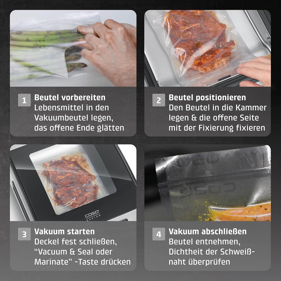 CASO VacuChef 50 - Kammervakuumierer aus Edelstahl, 70 l/min, 4 Kammervolumen, doppelte Schweissnaht