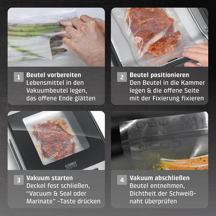 CASO VacuChef 50 - Kammervakuumierer aus Edelstahl, 70 l/min, 4 Kammervolumen, doppelte Schweissnaht