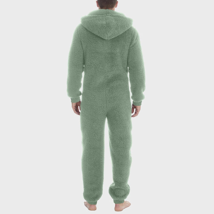 Jumpsuit Herren Teddy Fleece Schlafanzug Einteiler Onesie Winter Fluffy Pyjama Kuschelig Overall mit