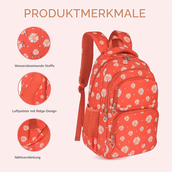 Schulrucksack Mädchen Teenager Damen Schultasche Rucksack Set Gänseblümchen Schulranzen für Mädchen