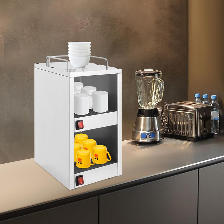 Tassenwärmeschrank Edelstahl Freistehend, Tassenwärmer-Schrank mit 2 Heizfächern & 75°C (167°F), Dop