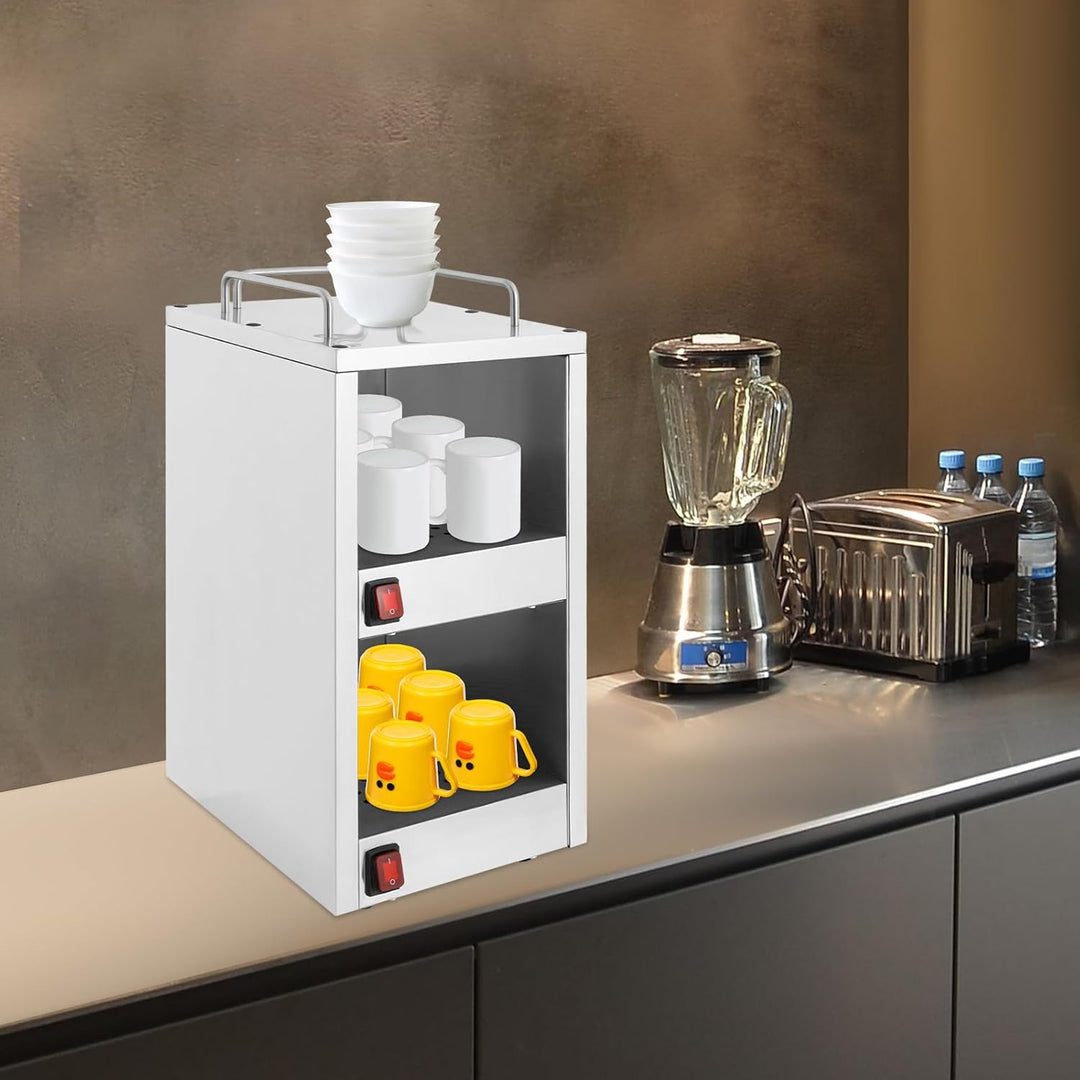 Tassenwärmeschrank Edelstahl Freistehend, Tassenwärmer-Schrank mit 2 Heizfächern &amp; 75°C (167°F), Dop