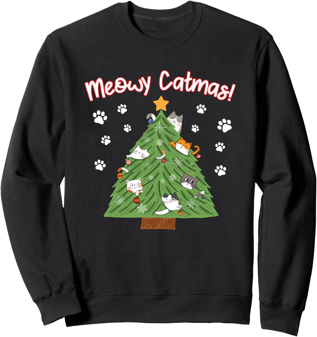 Meowy Catmas Lustige Katze Weihnachtsbaum Geschenk Sweatshirt