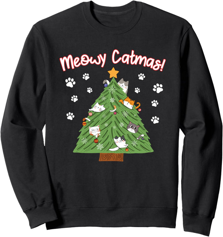 Meowy Catmas Lustige Katze Weihnachtsbaum Geschenk Sweatshirt