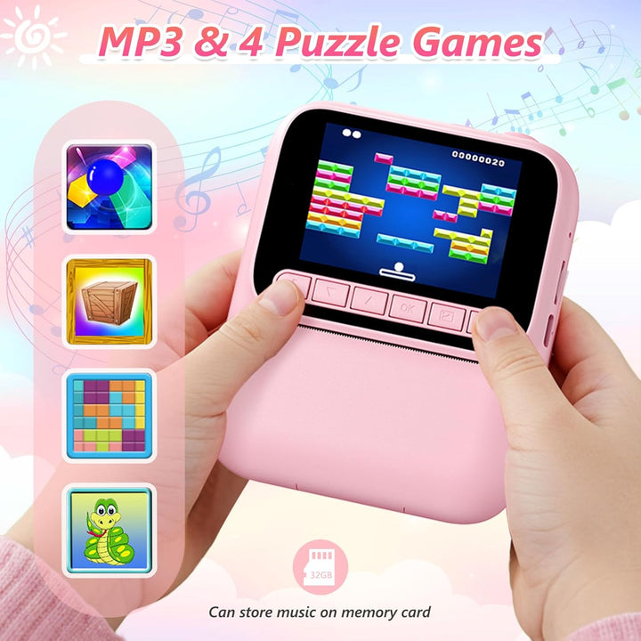 Sofortbildkamera für Kinder,1080P Kinderkamera mit 5 Rollen Druckpapier,32GB-Karte und Farbstiften,T