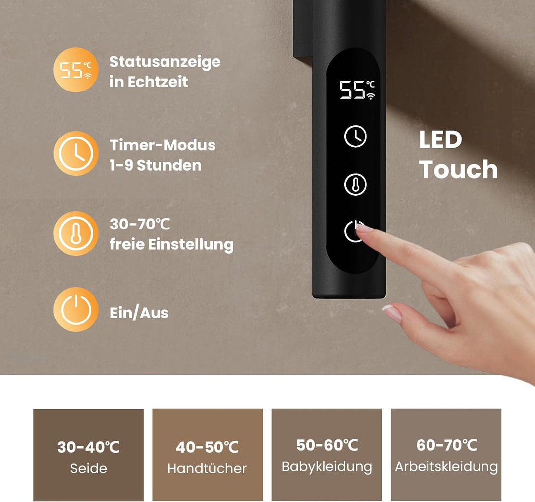 EMKE Handtuchheizkörper Elektrisch, 180° Drehung Badheizkörper Elektrisch mit Lagerregal, Wifi Smart