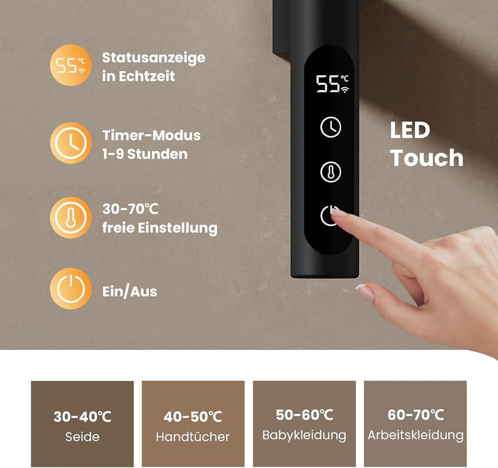 EMKE Handtuchheizkörper Elektrisch, 180° Drehung Badheizkörper Elektrisch mit Lagerregal, Wifi Smart