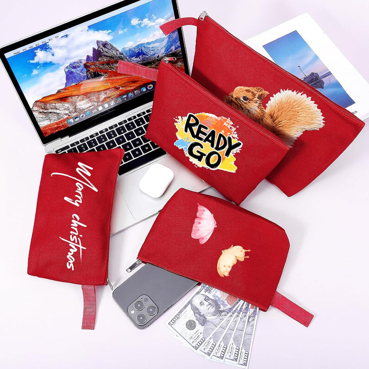 Make-up-Tasche aus Baumwollleinen, mit Boden und Gurt, Mehrzweck-Kosmetiktasche mit Reissverschluss,