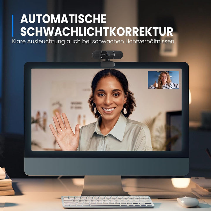 EMEET 2K Webcam - C960 2K Webcam mit Dual Mikrofon, Web Cam mit Objektivabdeckung, 76° Streaming Kam