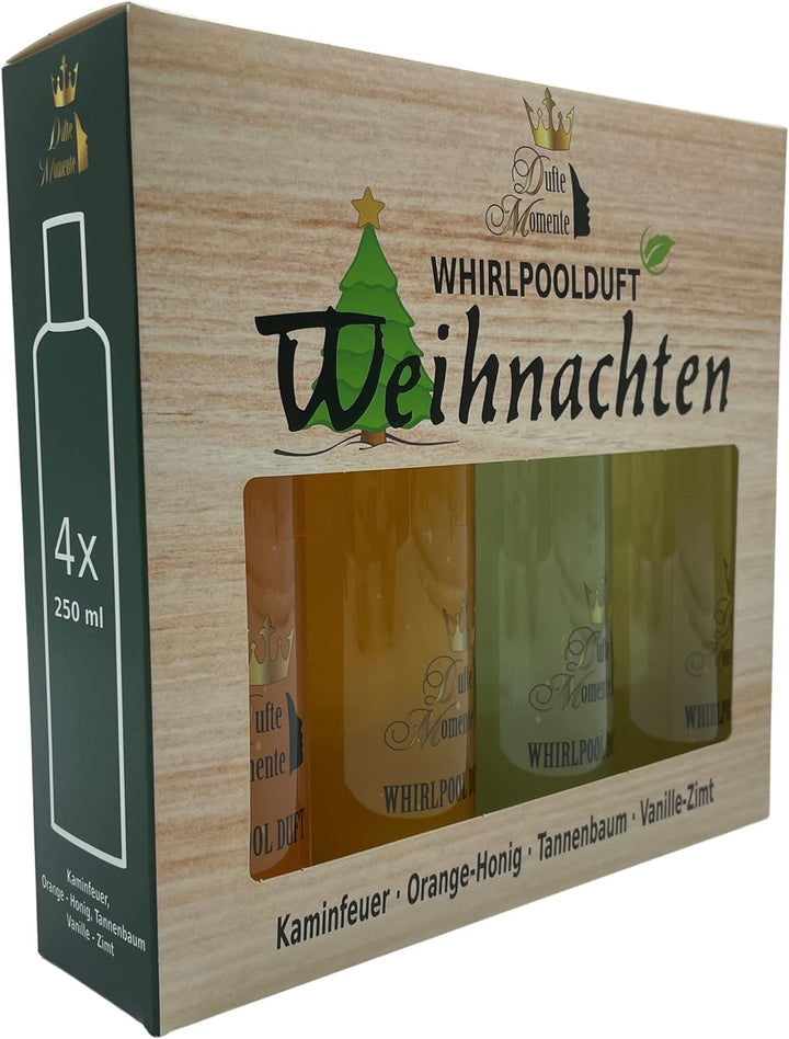 Whirlpoolduft 4 x 250ml in attraktiver Umverpackung - Kaminfeuer, Orange-Honig, Tannenbaum und Vanil