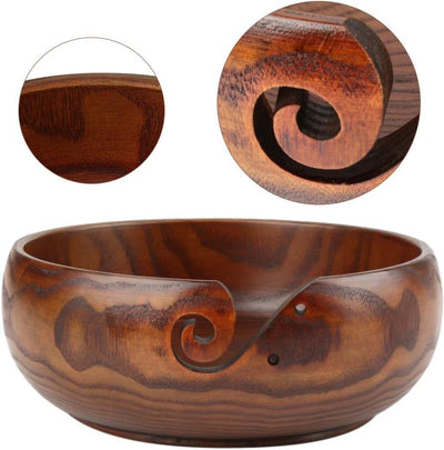 Cikonielf Garnschale aus Holz Handgefertigte Holzgarnschale Woll Schale Wood Yarn Bowl Holzgarnschal